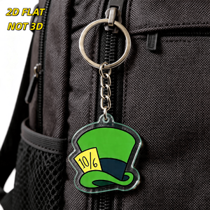 Porte-clés en acrylique <span class=keywords><strong>Chapeau</strong></span> Haut-de-forme Vert <span class=keywords><strong>du</strong></span> Chapeleur <span class=keywords><strong>Fou</strong></span>, avec détail de marque 10/6, breloque fantaisie inspirée <span class=keywords><strong>du</strong></span> pays des merveilles pour clés, accessoire amusant - Product Image 4