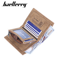 Dompet Pria Baellerry Ber-resleting Tipis Bahan Kulit PU Vintage Lipat Dua Personalisasi Buatan Tangan Dompet Pendek Pria