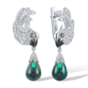Pendientes de Plata de Ley 925 LAVINA de Alta Calidad, Diseño de Animal de Lujo, con Circonita Personalizada, Diseño de Loro, para Regalo Unisex - Product Image 1