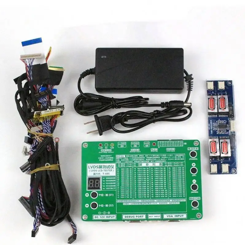 Monitor Laptop TV LCD / LED Panel Tester 60 Programs w/ VGA DC Cables Inverter LED Board 12v 4a Adapter lvds lcd Tester tool