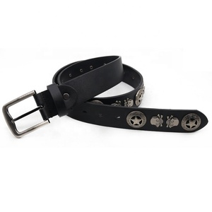 Cinturón de Cuero Ancho para Hombre, Diseño de Calavera con Remaches Negros, Estilo Punk, con Hebilla de Aleación - Product Image 4