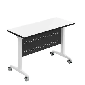2020 folding flip top training table with modesty panel and T-foot mobile table base