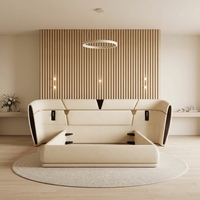Lit rembourré en cuir moderne avec éclairage LED, accents métalliques et éléments en bois, cadre de lit plateforme de luxe