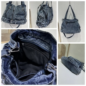 Yıkanmış Kot Punk Tote Çanta, Bağcıklı Kemer Dekorlu Çapraz Askılı El Çantası, Y2K Büyük Kapasiteli Bayan Seyahat Çantası OEM ODM - Product Image 6