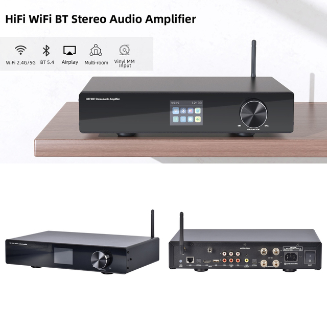 DSP DAC Hi-Fi WIFI Stereo Audio Amplifier Audiophile Grade Mini Home Amplifier MQA Support GaN FET Technology Minimalist Design