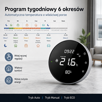 Termostato Inteligente Wifi Tuya para Calefacción por Suelo Radiante, 25A, 100V-220V, 5500W, Antiinflamable, PC + ABS, con Sensor Externo de 3M