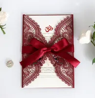 European Style Dark Red Lace Indian Wedding Cards