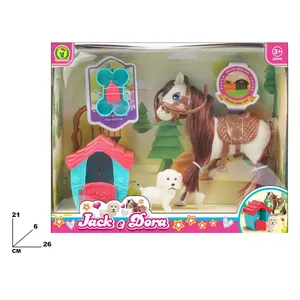 Ensemble de jeu cheval Jack E Dora avec chien et écurie, jouet animal pour enfants de 3 ans et plus - Product Image 1