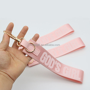 Llavero de Lujo con Correa de Muñeca, Color Rosa Claro, Tejido, Nunca Pierde el Objeto, con Herrajes Dorados - Product Image 1