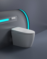 WC intelligent de luxe moderne avec bidet intégré, chasse d'eau automatique à commande au pied, siphon en P, siège chauffant, noir mat