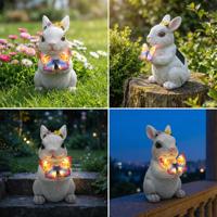 Figurine de lapin solaire fantaisiste - Accent papillon LED oscillant, sculpture de jardin en résine durable avec dissipation thermique supérieure