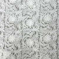 Tissu en dentelle brodée de fleurs 3D en organza blanc délicat, vente en gros personnalisée