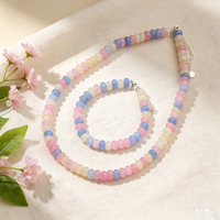 TeoWaki Morganite Jewelry Set,Natural Pastel Gemstone Disc Beads Necklace & <strong>Bracelet</strong> Combo for Daily Wear, Gifting & Collecting