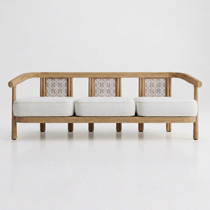Wood Garden Sofa Set Outdoor Patio Seating with UV-Resistant PE Rattan Woven Back and Non-Waterproof Cushions - Product Image 1