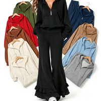 Setelan Wanita 2 Potong Tren 2026, Hoodie Longgar dan Celana Ruffle Flare, Pakaian Santai Elegan, Tracksuit, Setelan Logo Kustom
