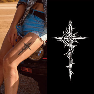 Pegatinas de tatuaje de henna temporal, plantilla de tatuaje de flor negra temporari, <span class=keywords><strong>tatuajes</strong></span> falsos impermeables, Cruz de espinas, personalizados - Product Image 3