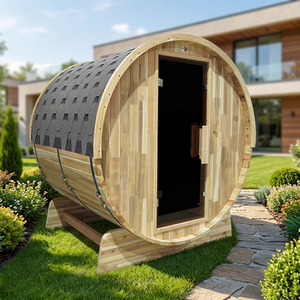 Sauna de Madera Sólida para Exteriores con Calefacción Eléctrica, Diseño Rústico para 4-6 Personas, Alimentación por Enchufe 220-240V, Material Natural - Product Image 1