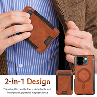 Casing Ponsel Google Pixel Fold 10pro dari Kulit PU PC yang Tahan Lama dengan Magnet, Dompet Kartu yang Dapat Dilepas, dan Penutup Penyangga dengan Pelindung Layar Kaca Depan