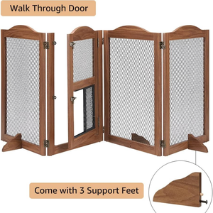 Barrière de sécurité autoportante pour animaux de compagnie la plus vendue avec <span class=keywords><strong>porte</strong></span> pour chat, clôture intérieure en <span class=keywords><strong>bois</strong></span> et maille métallique pour portes et escaliers domestiques - Product Image 5