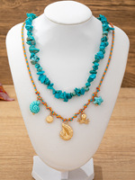 Collier superposé de perles turquoise, style bohème, avec pendentifs coquillages, étoiles de mer et crabes, pour femmes, vente en gros de bijoux