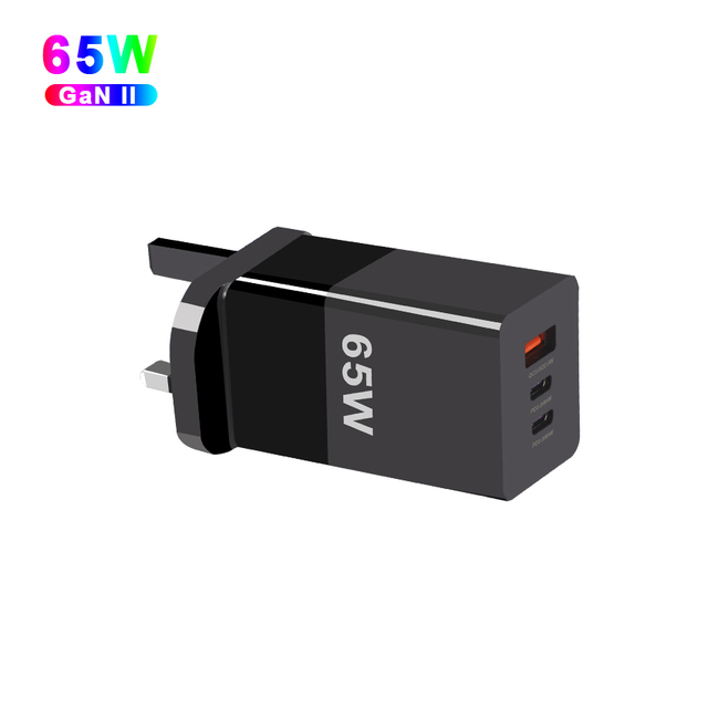 65W USB C UK Plug Wall Charger Multi - Port PD 3.0 3-Port 1A 2C Fast Compact Foldable GaN Charger