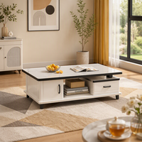 Table basse rectangulaire moderne et minimaliste YOUTAI 2024 avec plateau en verre et panneau de rangement en bois, meubles de salon