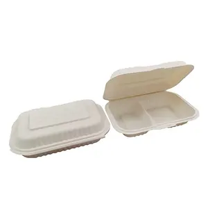 Monouso componibile amido di mais biodegradabile pranzo Bento Box a conchiglia contenitore per alimenti per la mensa del supermercato