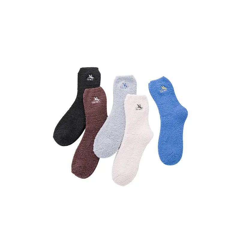 hot sale good quality and price winter warm and soft crew socks fuzzy embroidery men socks