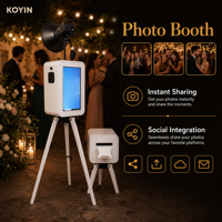 Mesin Photo Booth Kayu Warna Walnut Layar Sentuh Dua Sisi Cetak Instan untuk Hotel dan Pesta