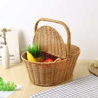 Moderne minimalistische geweven PP handtas picknickmand met deksel voor buitenopslag fruit & groente draagtas