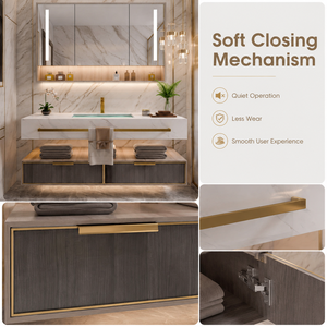 Mobile <span class=keywords><strong>Bagno</strong></span> Sospeso di Lusso Personalizzato in Legno con Lavabo Integrato in Ceramica - Product Image 4
