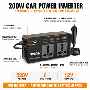 Mini Inverter Auto 200W 12V/220V, Caricabatterie e <span class=keywords><strong>Adattatore</strong></span> per Auto, Convertitore da 12V a 110V/220V 200W - Product Image 2