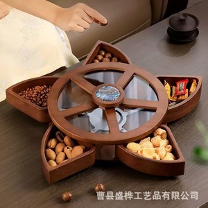 Caja giratoria de madera para frutos secos, contenedor redondo para refrigerios y dulces para la sala de estar con paneles transparentes y divisores. - Product Image 2