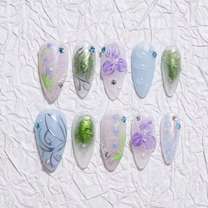 Ongles artificiels 100 % faits à la <span class=keywords><strong>main</strong></span>, à presser, de haute qualité, forme amande, collection 2025, vente chaude, pour la décoration des ongles - Product Image 1