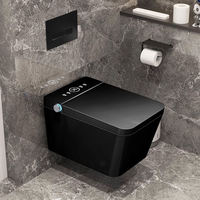 Toilette intelligente moderne en céramique noire avec abattant automatique, équipement sanitaire mural intelligent pour résidentiel et hôtelier