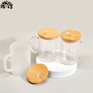 Venta al por mayor a granel 17oz sublimación en blanco transparente esmerilado sublimatable alto borosilicato vidrio helado tazas de café con asa - Product Image 5