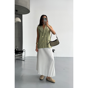 Gilet en lin vert avec boutons dorés, tissu tissé, broderie vintage, style streetwear coupe-vent - Product Image 4