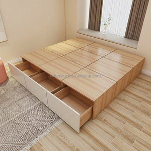 Low Price Compact Modular Storage Bed with Wooden Wardrobe Customizable <b>Small</b> Space Bedroom Furniture Sets For Studio Apartment - Product Image 4