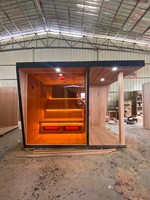 NIKMATI Ruangan Sauna Kubus Tradisional Luar Ruangan dari Kayu Cedar Merah Solid, Uap Basah, Kapasitas 2-4 Orang, Tungku Sauna 6kW, Kaca Panoramic