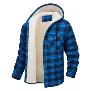 Chaqueta de algodón a cuadros acolchada para <span class=keywords><strong>hombre</strong></span> con logotipo personalizado, forro polar Sherpa, con capucha, estilo franela, chaqueta de invierno con cremallera completa - Product Image 1