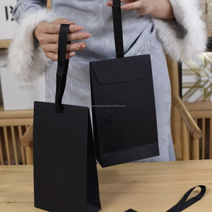 High End Custom Black Matte White <b>Paper</b> Reusable Gift Bag Foil Debossed Logo Ribbon Handle Promotion Jewelry Packaging China - Product Image 4