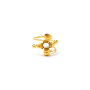 แหวนแฟชั่น ชุบทอง สแตนเลส ดีไซน์ดอกไม้มุก ปรับขนาดได้ - Product Image 2