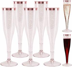 Flûtes à champagne jetables en plastique PET transparentes de 4,5 oz avec bord doré, élégantes pour fêtes, mariages et cocktails - Product Image 2