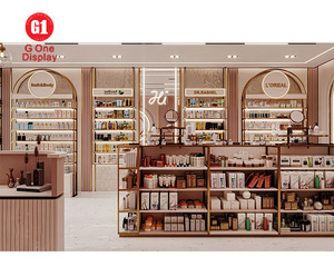 ชั้นวางสินค้าเครื่องสำอางแบบปรับแต่งได้สำหรับร้านค้าปลีก |   เฟอร์นิเจอร์ร้านเครื่องสำอางสมัยใหม่และดีไซน์ตู้ไม้สำหรับเครื่องสำอาง - Product Image 2