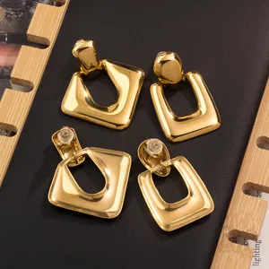 Waterproof Stainless Steel Punk Geometric Square Drop Earrings 18K Pvd Gold Plated Metal Jewelry Dangle Earrings