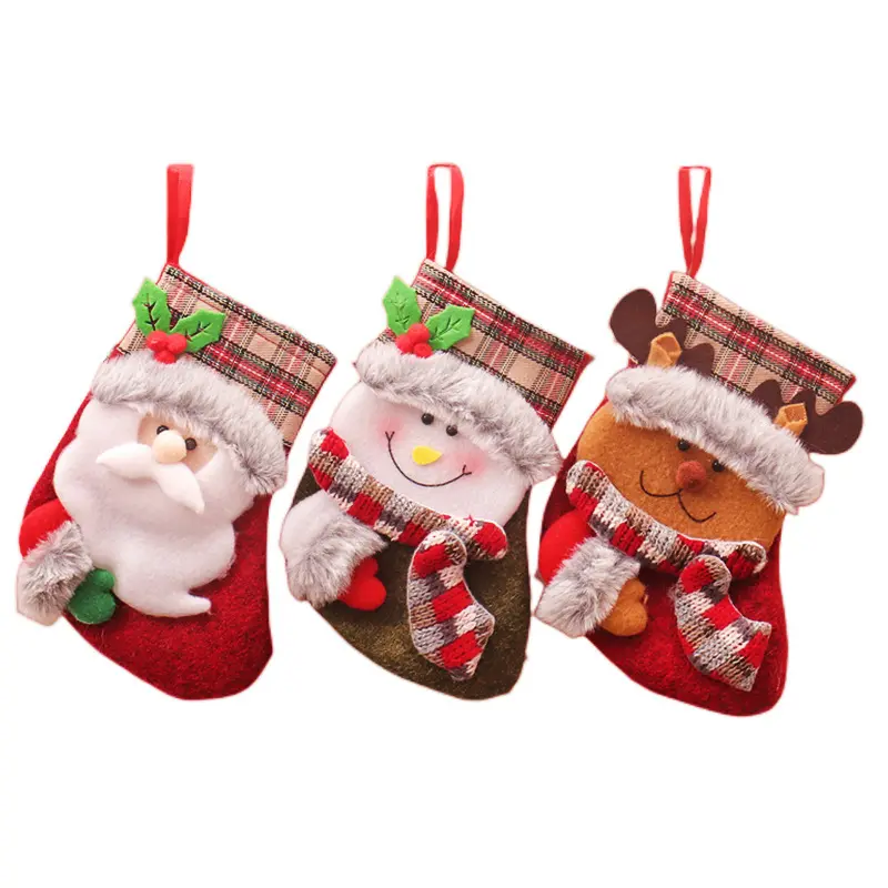 축제 크리스마스 스타킹 크리스마스 산타 클로스 스타킹 작은 귀여운 산타 양말 매달려 보관 포장 어린이 선물 가방