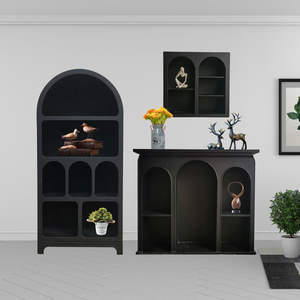 Bibliothèque extensible INNOVA en bois massif et panneaux MDF, design moderne arqué, étagère noire, meuble de rangement pour l'école et la maison - Product Image 3