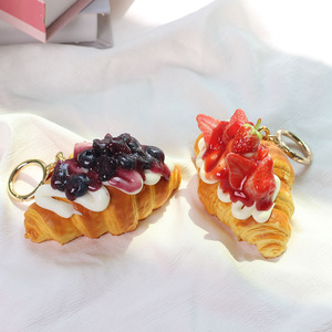 New 3D Simulation Resin Fruit Croissant Keychain Strawberry Blueberry Mango Food Play Key <b>Ring</b> Bag Purse DIY Craft Decor - Product Image 3
