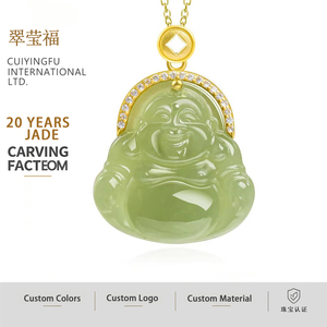 Pendentif Bouddha en Jade Nephrite Naturel de Hotan, Jade Cyan, Argent S925, Bijoux pour Femmes, Cadeau avec Certificat d'Expertise D316 - Product Image 1