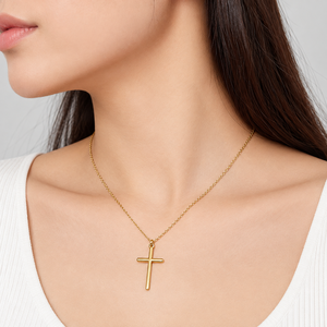 Collier avec pendentif croix en acier inoxydable plaqué or 14 carats sous vide, couleurs or et argent, 450 mm + 60 mm, 4,7 g - Product Image 5